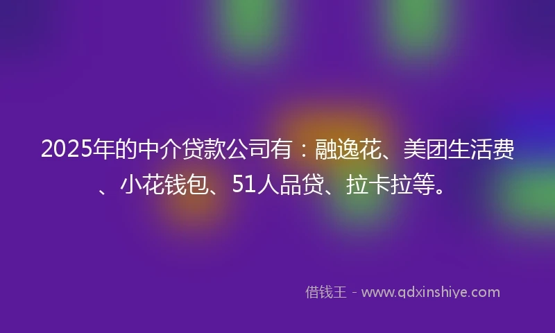 2025年的中介贷款公司有：融逸花、美团生活费、小花钱包、51人品贷、拉卡拉等。