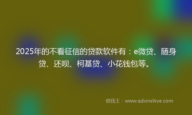 2025年的不看征信的贷款软件有：e微贷、随身贷、还呗、柯基贷、小花钱包等。