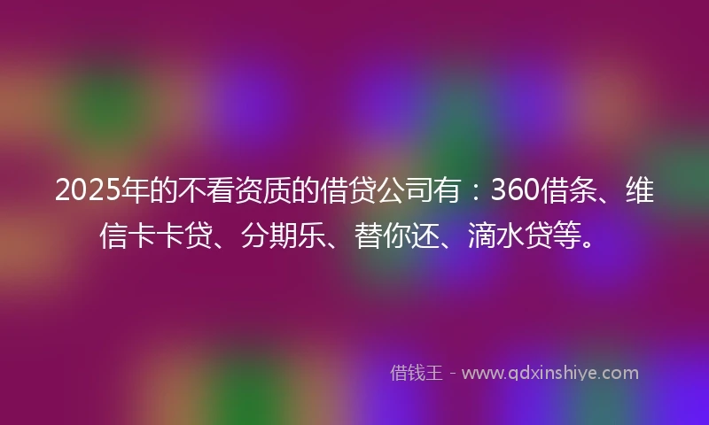 2025年的不看资质的借贷公司有：360借条、维信卡卡贷、分期乐、替你还、滴水贷等。