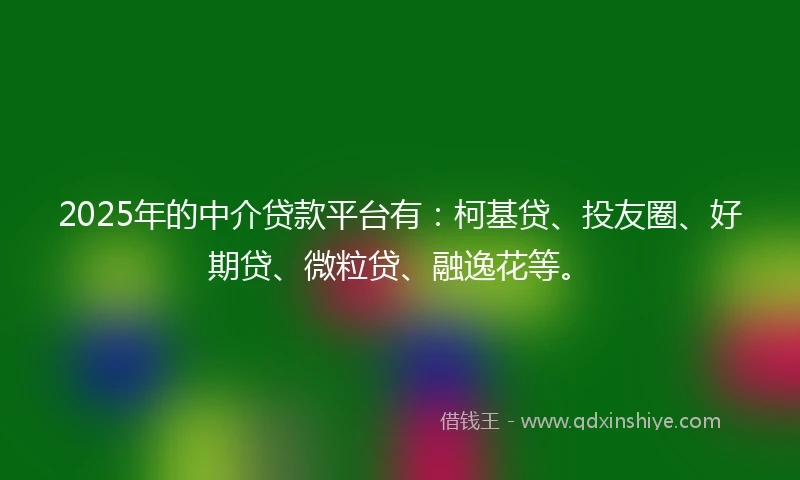 2025年的中介贷款平台有：柯基贷、投友圈、好期贷、微粒贷、融逸花等。