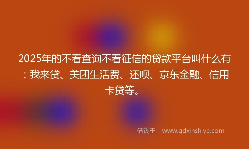 2025年的不看查询不看征信的贷款平台叫什么有：我来贷、美团生活费、还呗、京东金融、信用卡贷等。