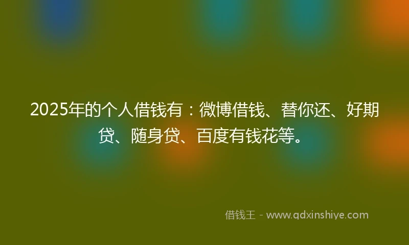 2025年的个人借钱有：微博借钱、替你还、好期贷、随身贷、百度有钱花等。
