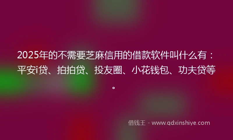 2025年的不需要芝麻信用的借款软件叫什么有：平安i贷、拍拍贷、投友圈、小花钱包、功夫贷等。