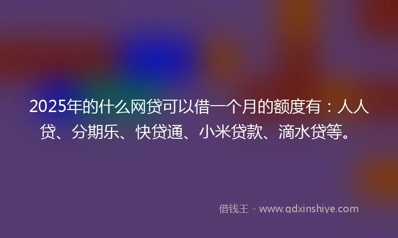 2025年的什么网贷可以借一个月的额度有：人人贷、分期乐、快贷通、小米贷款、滴水贷等。