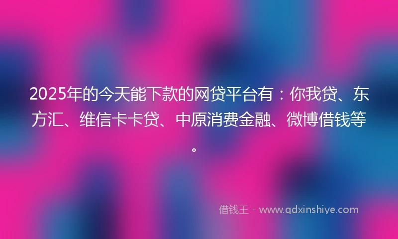 2025年的今天能下款的网贷平台有：你我贷、东方汇、维信卡卡贷、中原消费金融、微博借钱等。