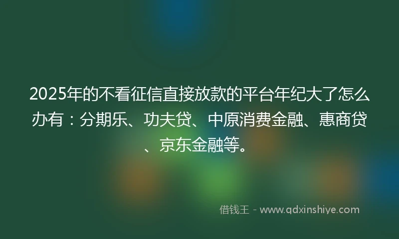 2025年的不看征信直接放款的平台年纪大了怎么办有：分期乐、功夫贷、中原消费金融、惠商贷、京东金融等。