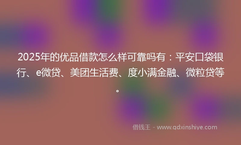 2025年的优品借款怎么样可靠吗有：平安口袋银行、e微贷、美团生活费、度小满金融、微粒贷等。