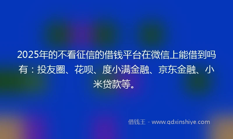 2025年的不看征信的借钱平台在微信上能借到吗有：投友圈、花呗、度小满金融、京东金融、小米贷款等。