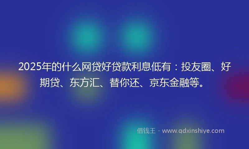 2025年的什么网贷好贷款利息低有：投友圈、好期贷、东方汇、替你还、京东金融等。