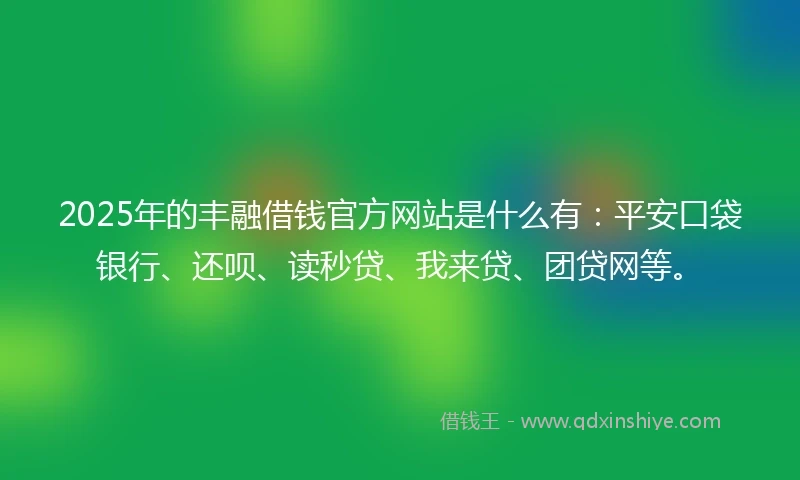 2025年的丰融借钱官方网站是什么有：平安口袋银行、还呗、读秒贷、我来贷、团贷网等。