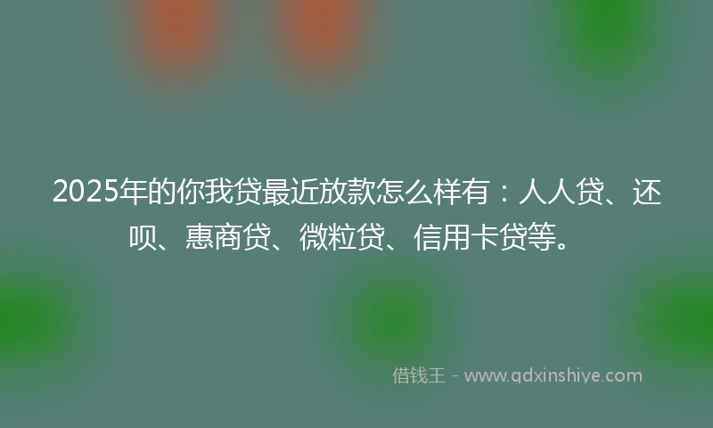 2025年的你我贷最近放款怎么样有：人人贷、还呗、惠商贷、微粒贷、信用卡贷等。