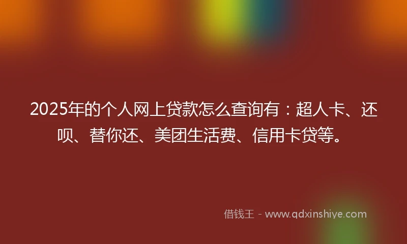 2025年的个人网上贷款怎么查询有：超人卡、还呗、替你还、美团生活费、信用卡贷等。