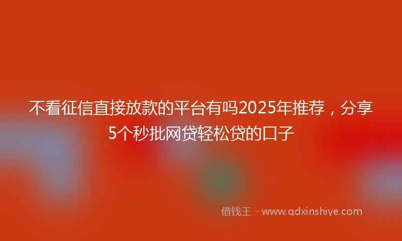 不看征信直接放款的平台有吗2025年推荐，分享5个秒批网贷轻松贷的口子