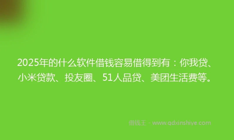 2025年的什么软件借钱容易借得到有：你我贷、小米贷款、投友圈、51人品贷、美团生活费等。