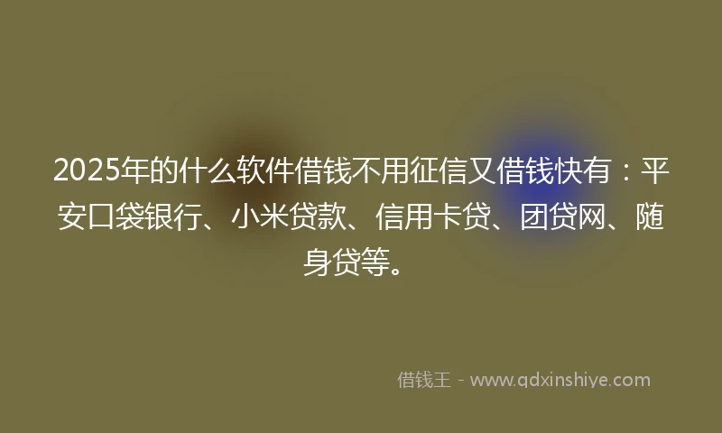 2025年的什么软件借钱不用征信又借钱快有：平安口袋银行、小米贷款、信用卡贷、团贷网、随身贷等。