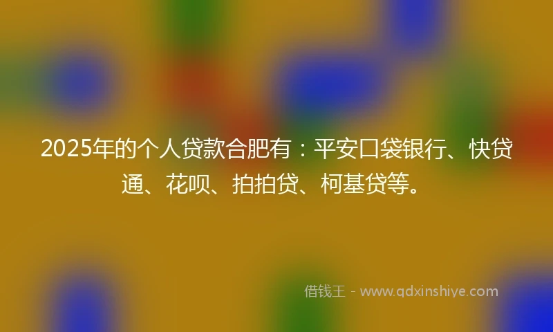 2025年的个人贷款合肥有：平安口袋银行、快贷通、花呗、拍拍贷、柯基贷等。