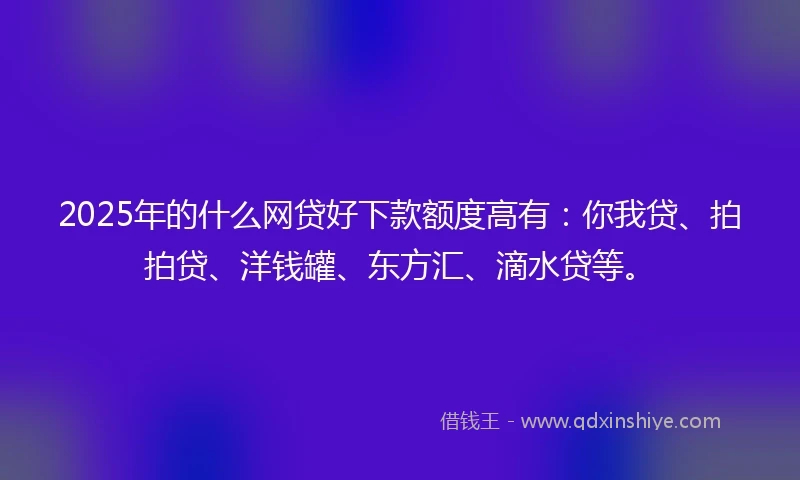 2025年的什么网贷好下款额度高有：你我贷、拍拍贷、洋钱罐、东方汇、滴水贷等。