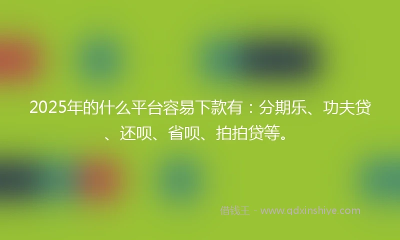 2025年的什么平台容易下款有：分期乐、功夫贷、还呗、省呗、拍拍贷等。