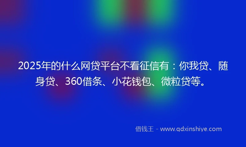 2025年的什么网贷平台不看征信有：你我贷、随身贷、360借条、小花钱包、微粒贷等。