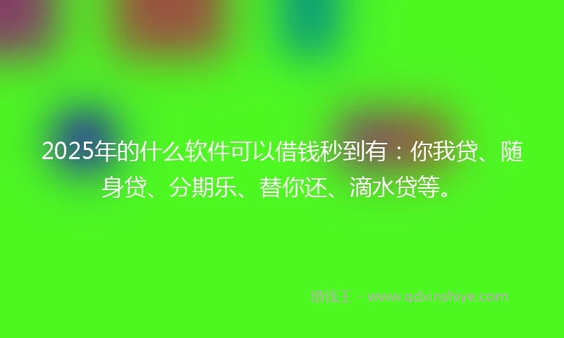 2025年的什么软件可以借钱秒到有：你我贷、随身贷、分期乐、替你还、滴水贷等。