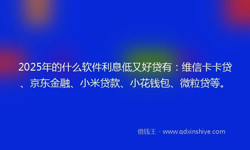 2025年的什么软件利息低又好贷有：维信卡卡贷、京东金融、小米贷款、小花钱包、微粒贷等。