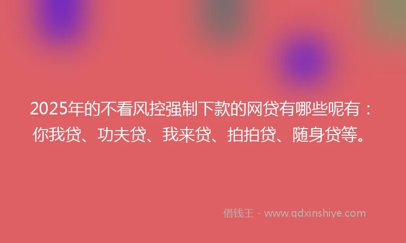 2025年的不看风控强制下款的网贷有哪些呢有：你我贷、功夫贷、我来贷、拍拍贷、随身贷等。