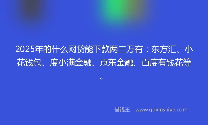 2025年的什么网贷能下款两三万有：东方汇、小花钱包、度小满金融、京东金融、百度有钱花等。