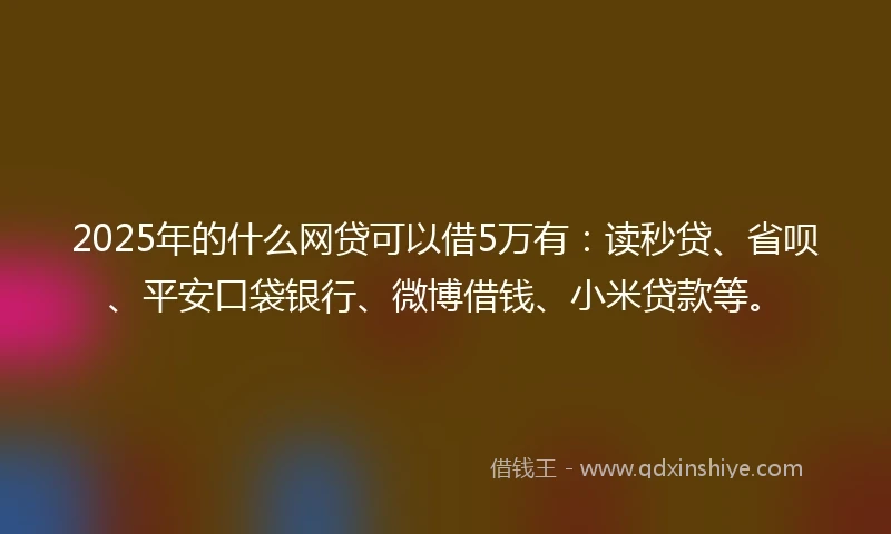 2025年的什么网贷可以借5万有：读秒贷、省呗、平安口袋银行、微博借钱、小米贷款等。