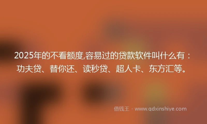 2025年的不看额度,容易过的贷款软件叫什么有：功夫贷、替你还、读秒贷、超人卡、东方汇等。