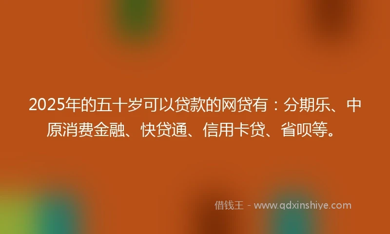 2025年的五十岁可以贷款的网贷有：分期乐、中原消费金融、快贷通、信用卡贷、省呗等。