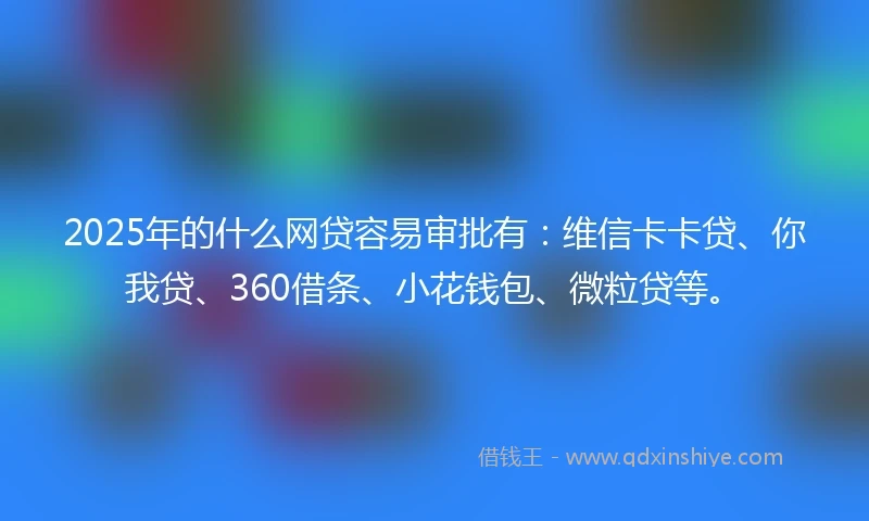 2025年的什么网贷容易审批有：维信卡卡贷、你我贷、360借条、小花钱包、微粒贷等。