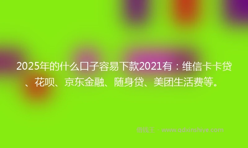 2025年的什么口子容易下款2021有：维信卡卡贷、花呗、京东金融、随身贷、美团生活费等。