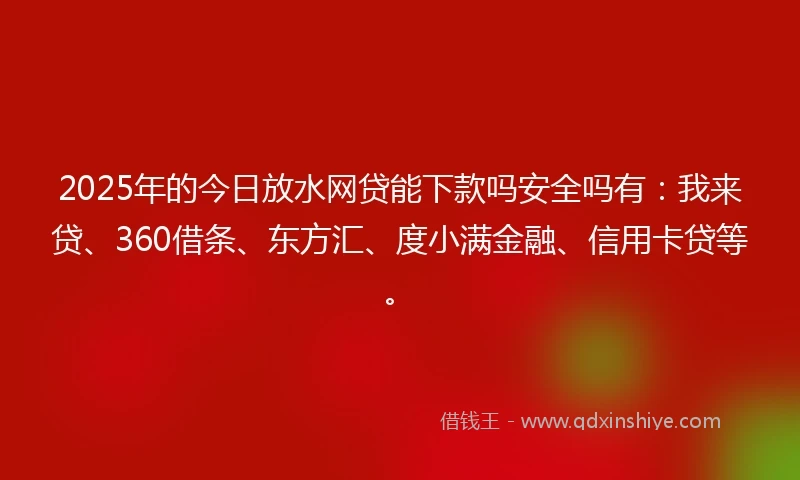 2025年的今日放水网贷能下款吗安全吗有:我来贷、360借条、东方汇、度小满金融、信用卡贷等。
