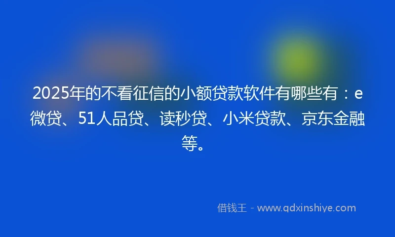 2025年的不看征信的小额贷款软件有哪些有：e微贷、51人品贷、读秒贷、小米贷款、京东金融等。