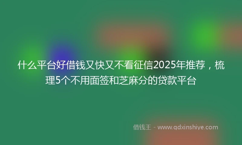 什么平台好借钱又快又不看征信2025年推荐，梳理5个不用面签和芝麻分的贷款平台