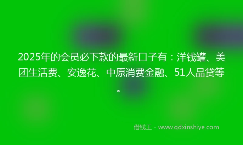 2025年的会员必下款的最新口子有：洋钱罐、美团生活费、安逸花、中原消费金融、51人品贷等。