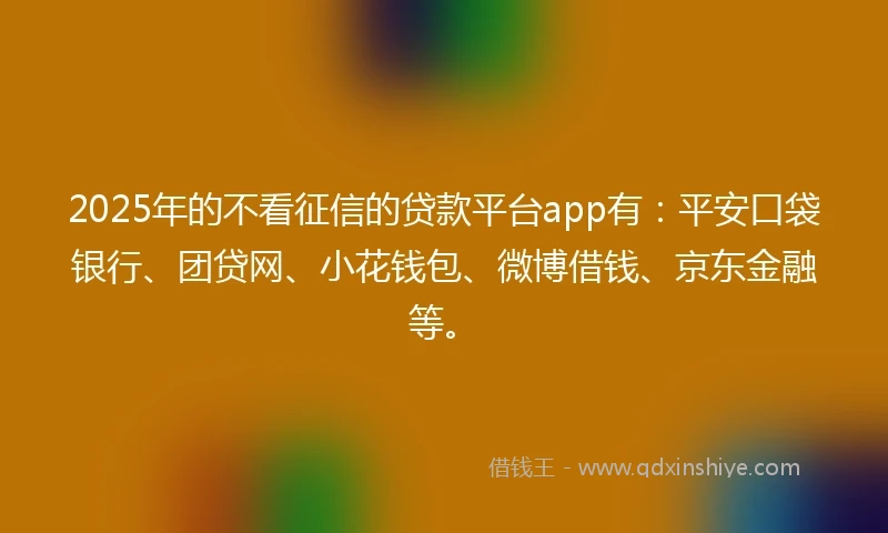 2025年的不看征信的贷款平台app有：平安口袋银行、团贷网、小花钱包、微博借钱、京东金融等。