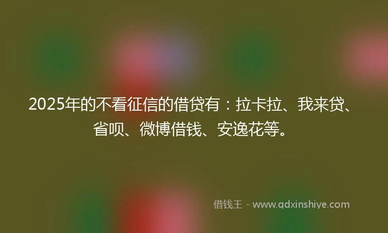 2025年的不看征信的借贷有：拉卡拉、我来贷、省呗、微博借钱、安逸花等。