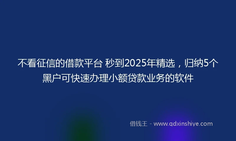 不看征信的借款平台 秒到2025年精选,归纳5个黑户可快速办理小额贷款业务的软件