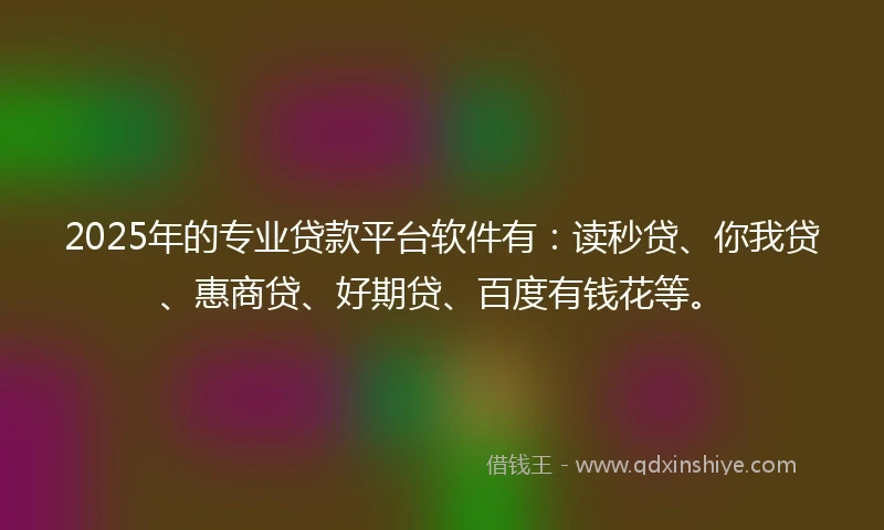 2025年的专业贷款平台软件有：读秒贷、你我贷、惠商贷、好期贷、百度有钱花等。