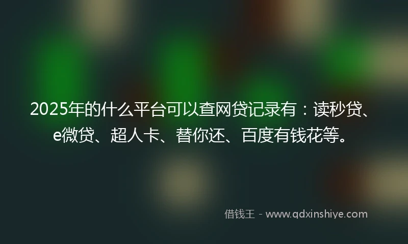 2025年的什么平台可以查网贷记录有：读秒贷、e微贷、超人卡、替你还、百度有钱花等。