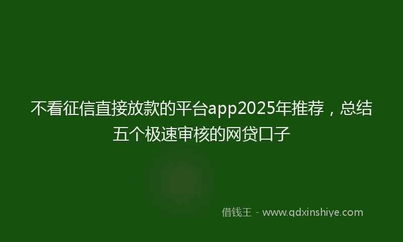 不看征信直接放款的平台app2025年推荐，总结五个极速审核的网贷口子