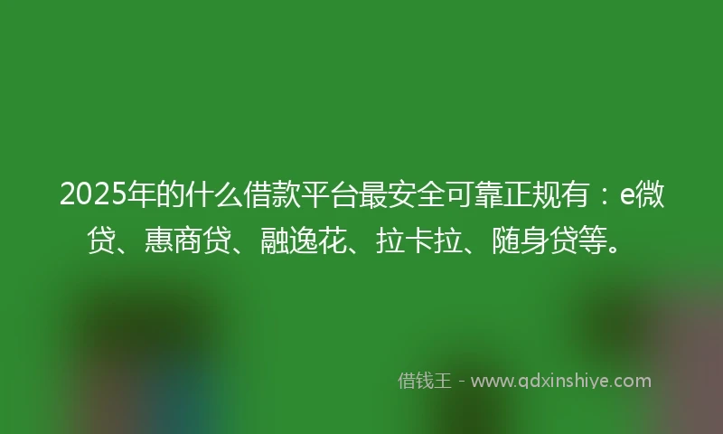 2025年的什么借款平台最安全可靠正规有：e微贷、惠商贷、融逸花、拉卡拉、随身贷等。