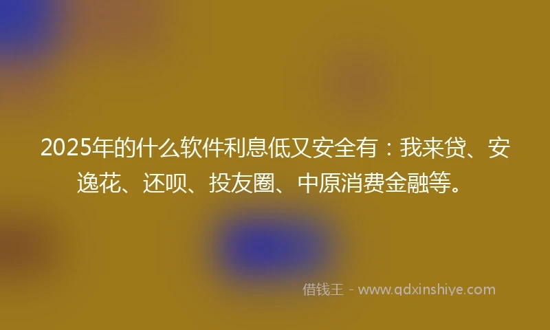 2025年的什么软件利息低又安全有：我来贷、安逸花、还呗、投友圈、中原消费金融等。