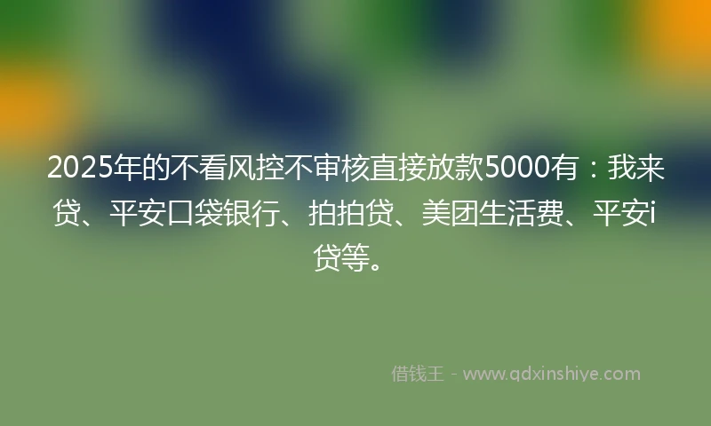 2025年的不看风控不审核直接放款5000有：我来贷、平安口袋银行、拍拍贷、美团生活费、平安i贷等。