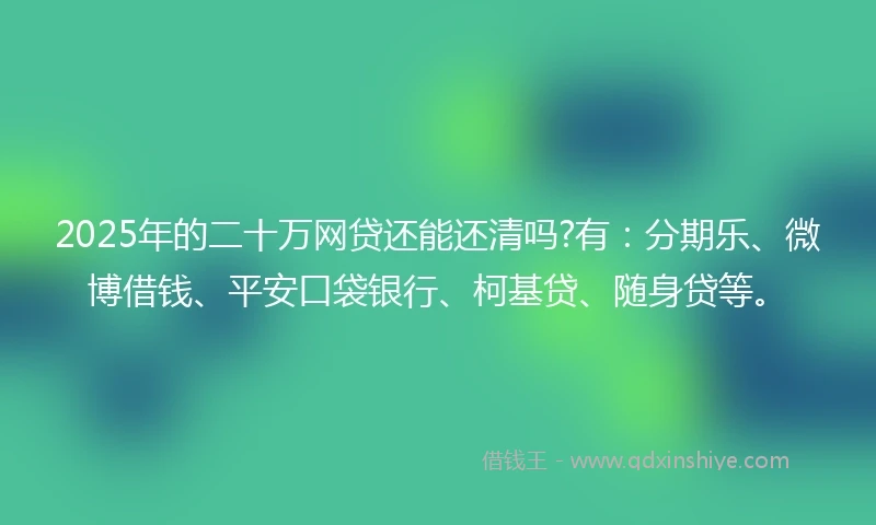 2025年的二十万网贷还能还清吗?有：分期乐、微博借钱、平安口袋银行、柯基贷、随身贷等。