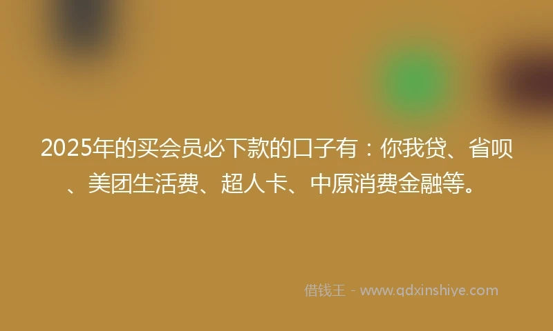 2025年的买会员必下款的口子有：你我贷、省呗、美团生活费、超人卡、中原消费金融等。