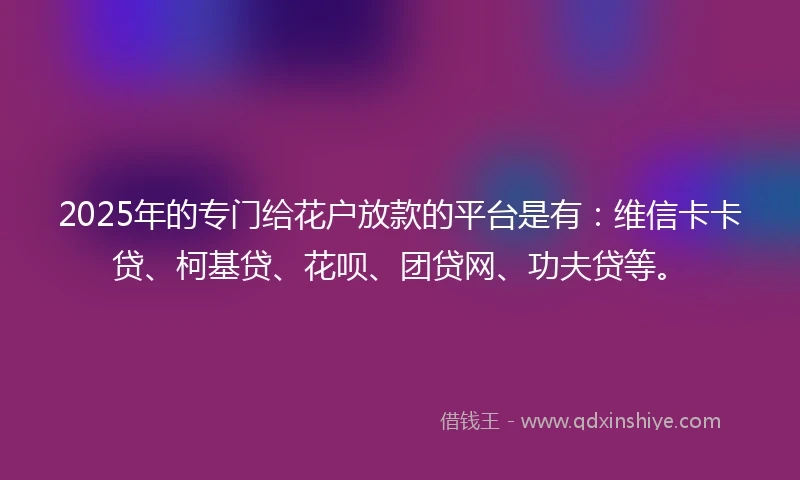 2025年的专门给花户放款的平台是有：维信卡卡贷、柯基贷、花呗、团贷网、功夫贷等。