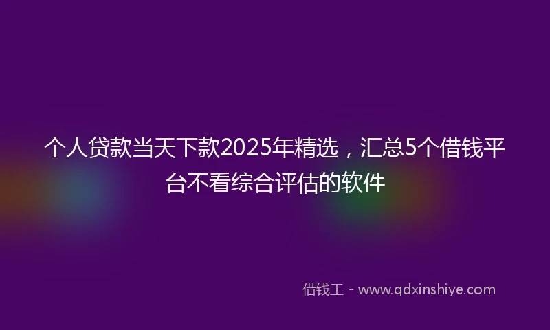 个人贷款当天下款2025年精选，汇总5个借钱平台不看综合评估的软件