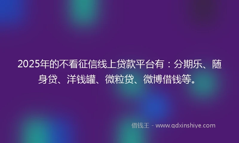 2025年的不看征信线上贷款平台有：分期乐、随身贷、洋钱罐、微粒贷、微博借钱等。
